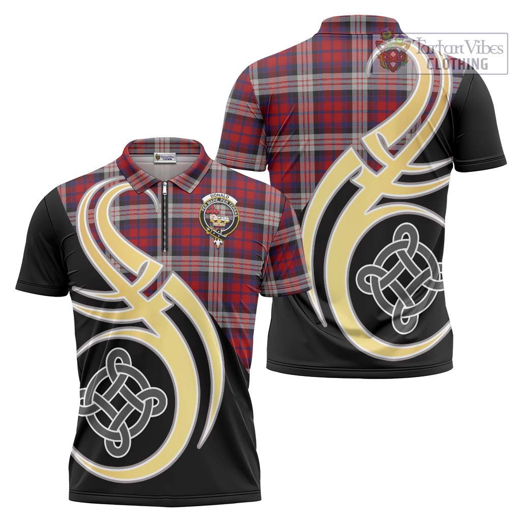 Tartan Vibes Clothing Donald Dress Irish Tartan Zipper Polo Shirt with Family Crest and Celtic Symbol Style