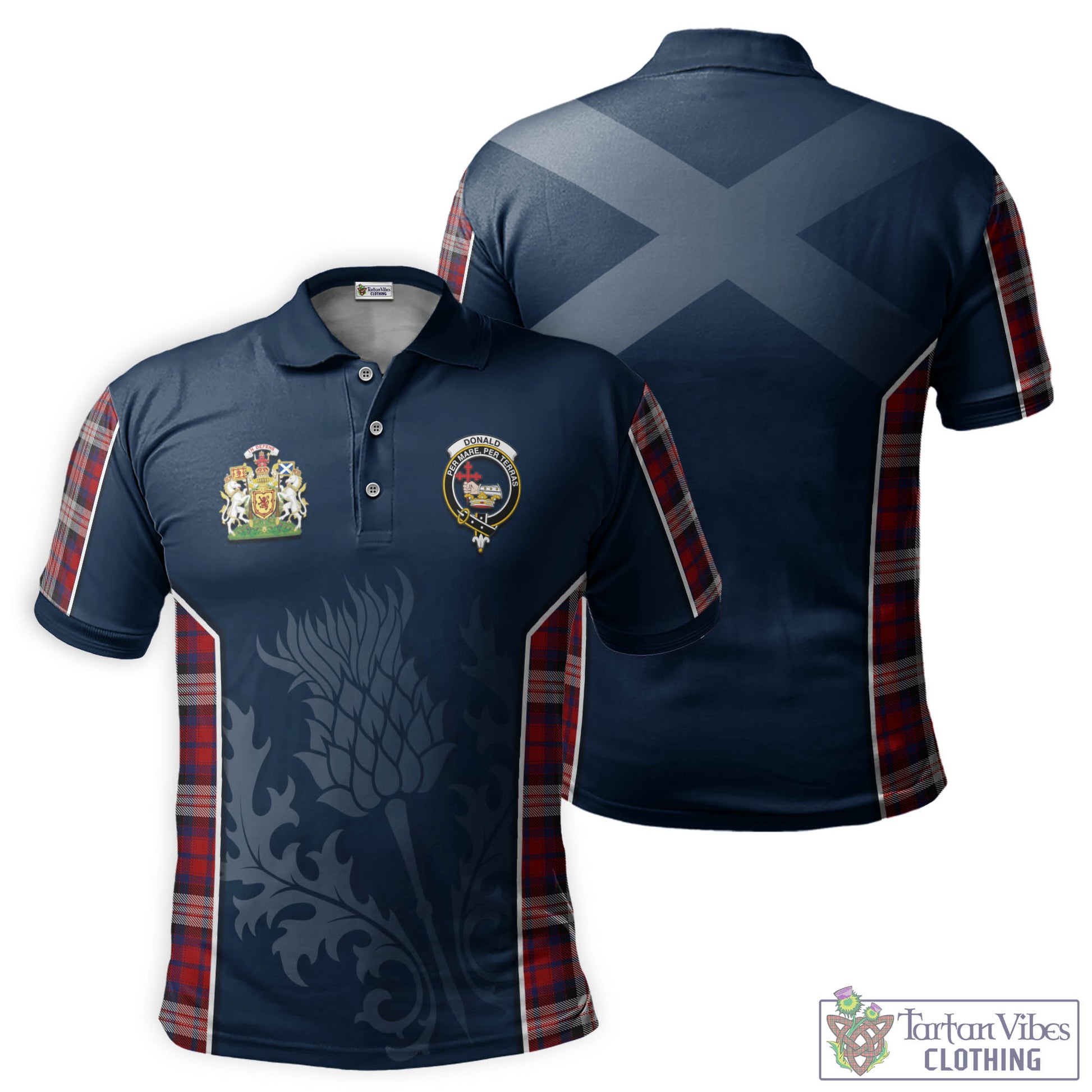 Donald Dress Irish Tartan Men's Polo Shirt with Family Crest and Scottish Thistle Vibes Sport Style Kid - Tartan Vibes Clothing