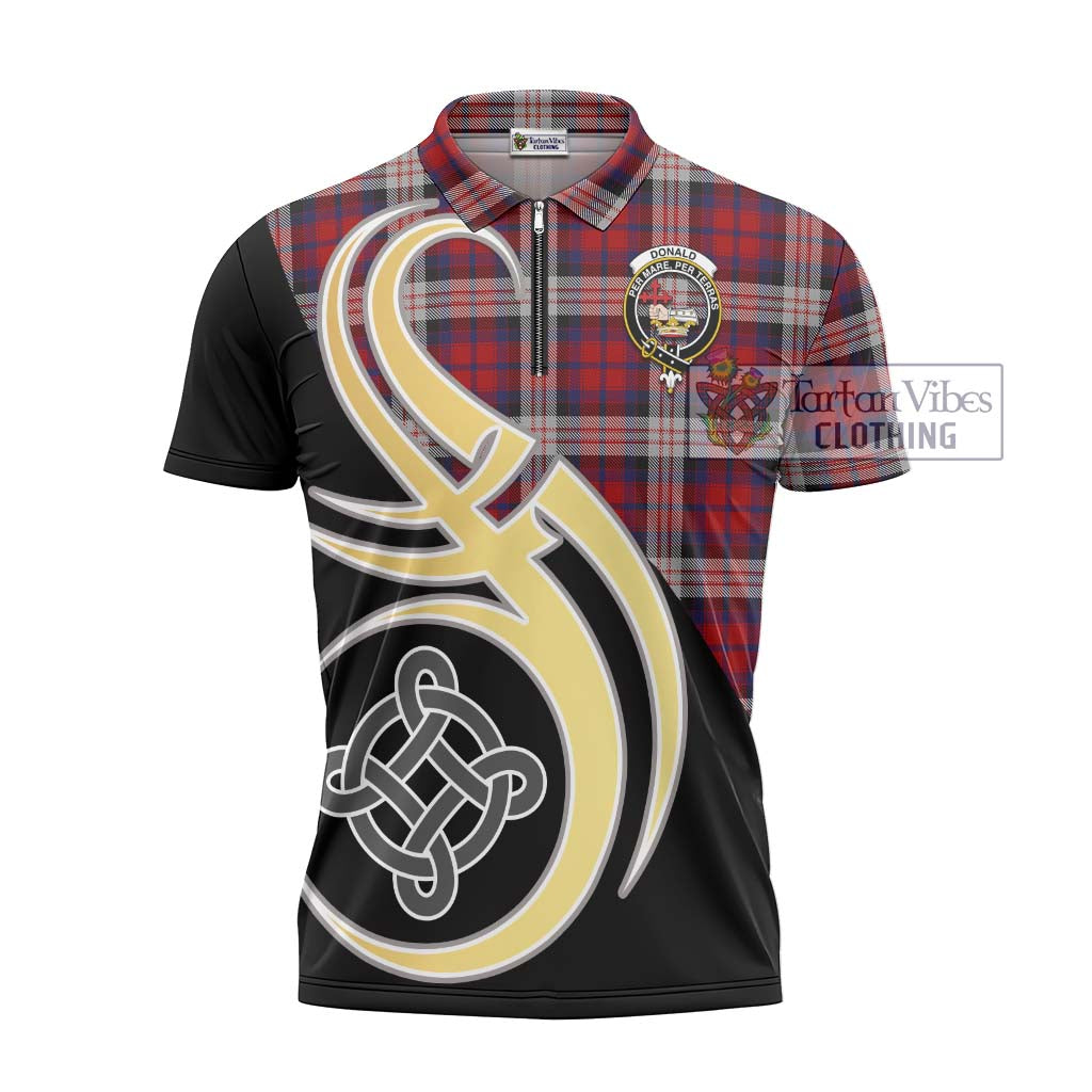 Tartan Vibes Clothing Donald Dress Irish Tartan Zipper Polo Shirt with Family Crest and Celtic Symbol Style