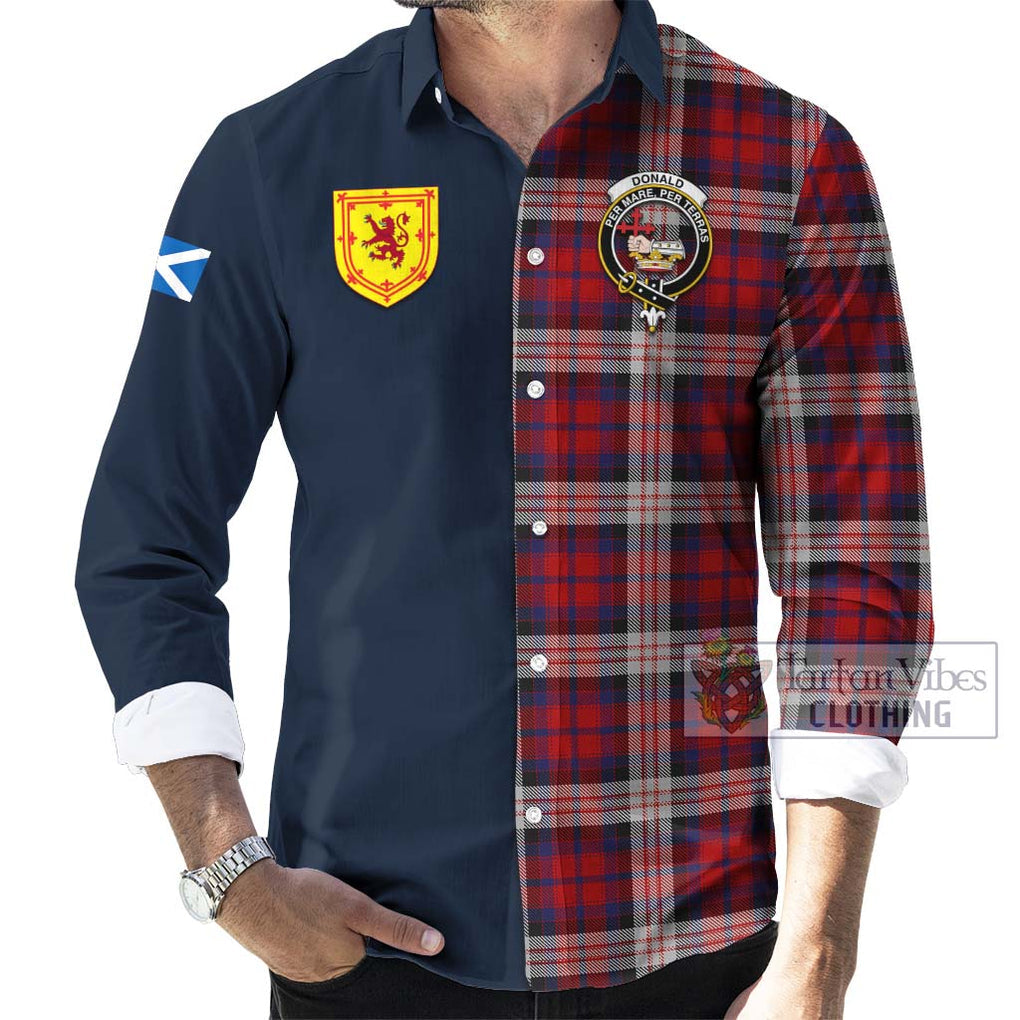 Tartan Vibes Clothing Donald Dress Irish Tartan Long Sleeve Button Shirt with Scottish Lion Royal Arm Half Style