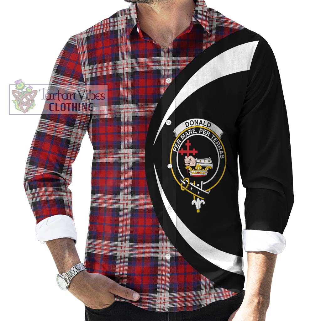 Donald Dress Irish Tartan Long Sleeve Button Up with Family Crest Circle Style - Tartan Vibes Clothing