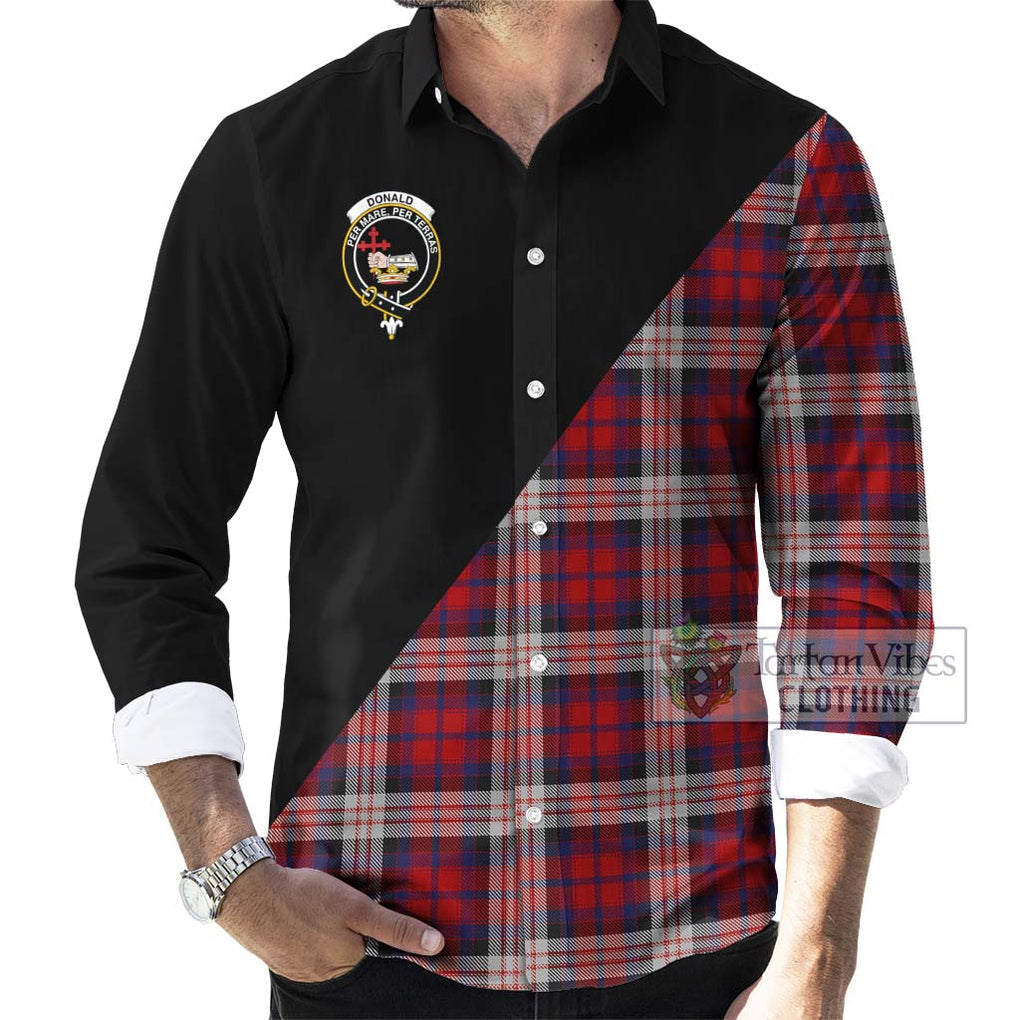 Donald Dress Irish Tartan Long Sleeve Button Shirt with Family Crest and Military Logo Style - Tartanvibesclothing Shop