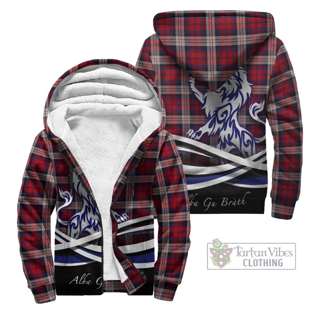 Donald Dress Irish Tartan Sherpa Hoodie with Alba Gu Brath Regal Lion Emblem Unisex - Tartanvibesclothing Shop