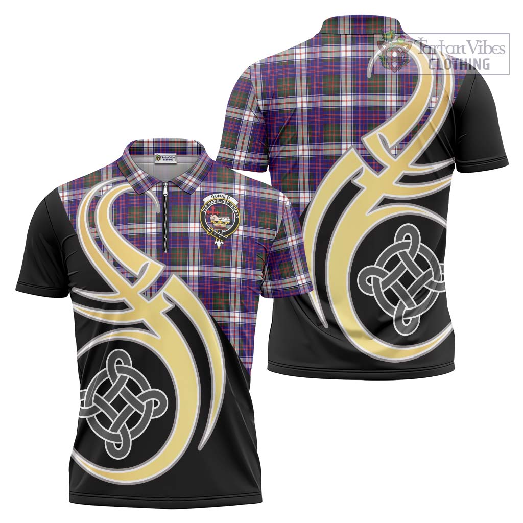 Tartan Vibes Clothing Donald Dress Modern Tartan Zipper Polo Shirt with Family Crest and Celtic Symbol Style