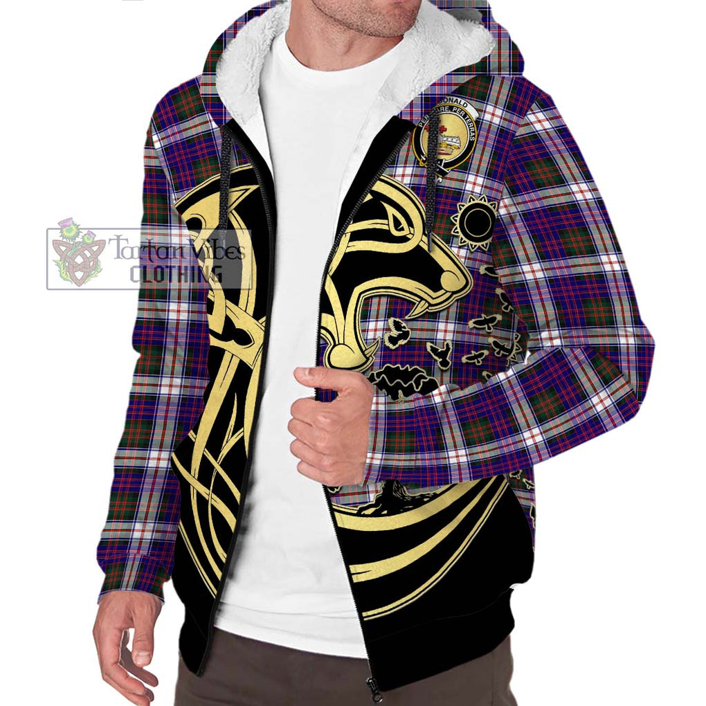 Donald Dress Modern Tartan Sherpa Hoodie with Family Crest Celtic Wolf Style Unisex S - Tartan Vibes Clothing