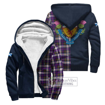 Donald Dress Modern Tartan Sherpa Hoodie Alba with Scottish Lion Royal Arm Half Style