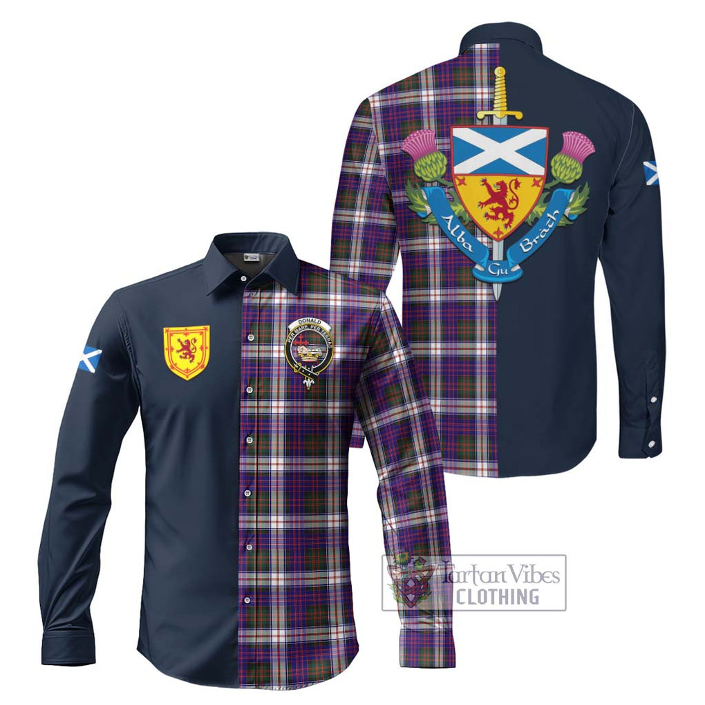 Tartan Vibes Clothing Donald Dress Modern Tartan Long Sleeve Button Shirt with Scottish Lion Royal Arm Half Style