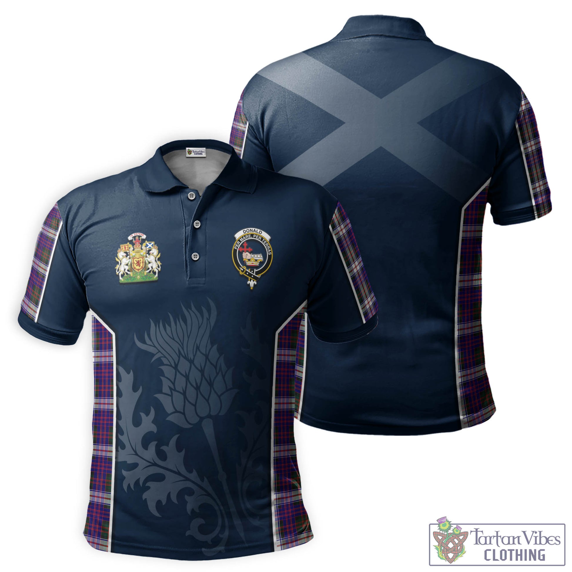 Donald Dress Modern Tartan Men's Polo Shirt with Family Crest and Scottish Thistle Vibes Sport Style Kid - Tartan Vibes Clothing