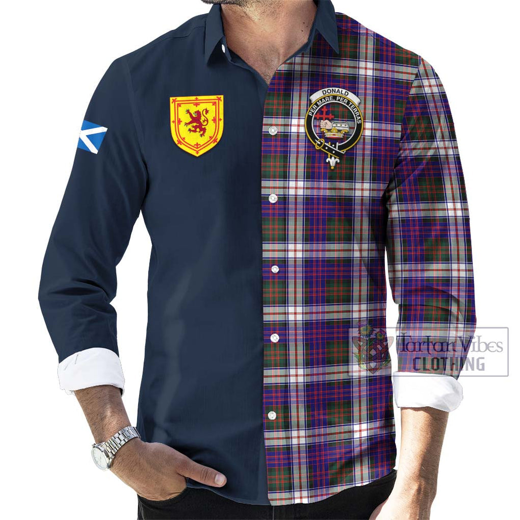 Tartan Vibes Clothing Donald Dress Modern Tartan Long Sleeve Button Shirt with Scottish Lion Royal Arm Half Style