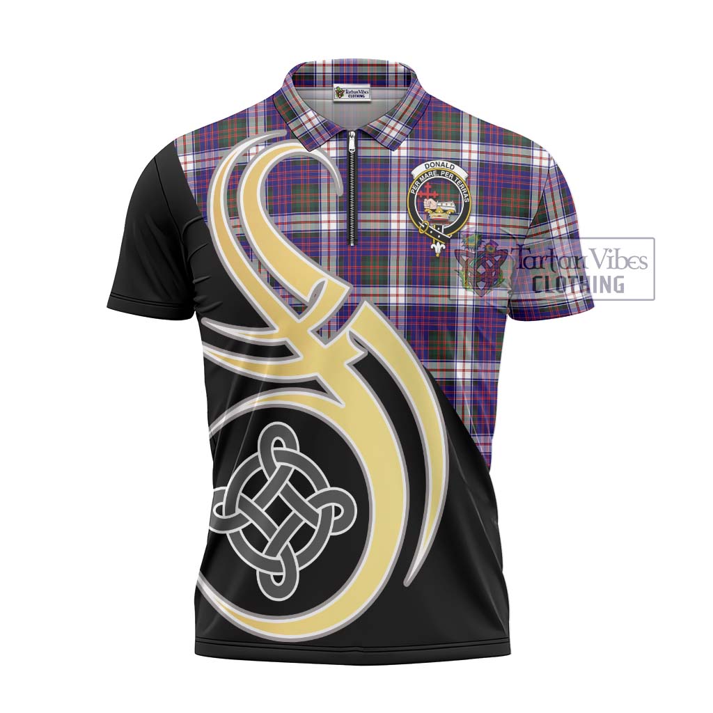 Tartan Vibes Clothing Donald Dress Modern Tartan Zipper Polo Shirt with Family Crest and Celtic Symbol Style