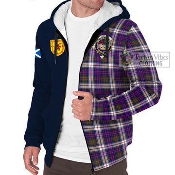 Donald Dress Modern Tartan Sherpa Hoodie Alba with Scottish Lion Royal Arm Half Style