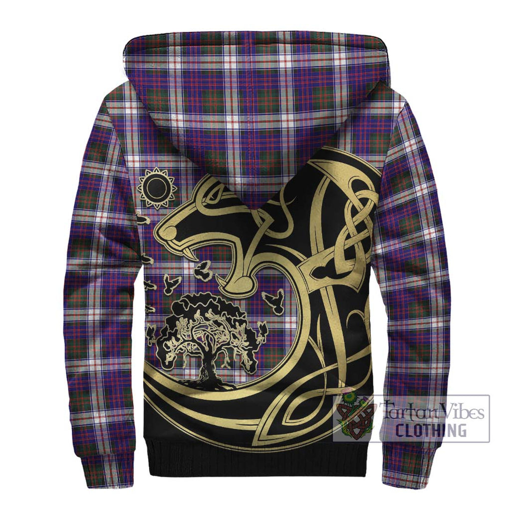 Donald Dress Modern Tartan Sherpa Hoodie with Family Crest Celtic Wolf Style - Tartan Vibes Clothing