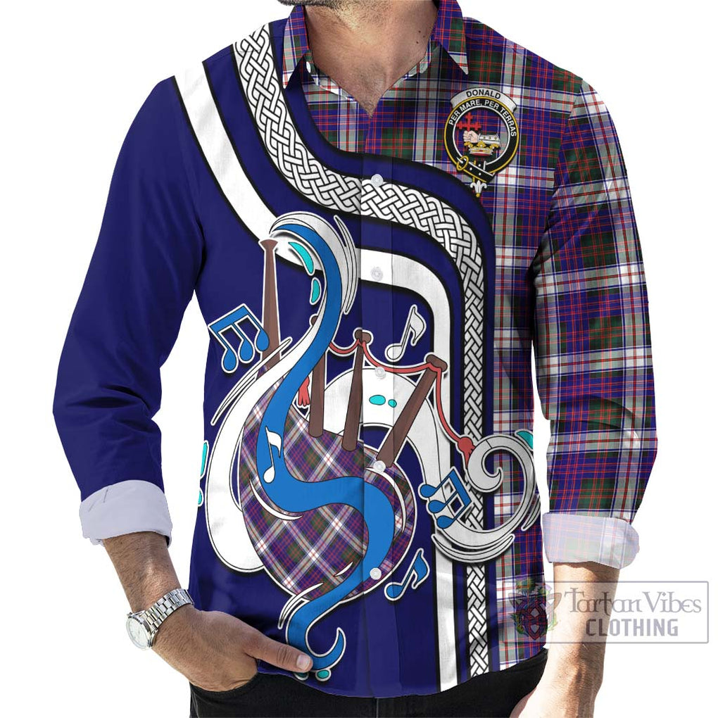 Donald Dress Modern Tartan Long Sleeve Button Shirt with Epic Bagpipe Style - Tartanvibesclothing Shop