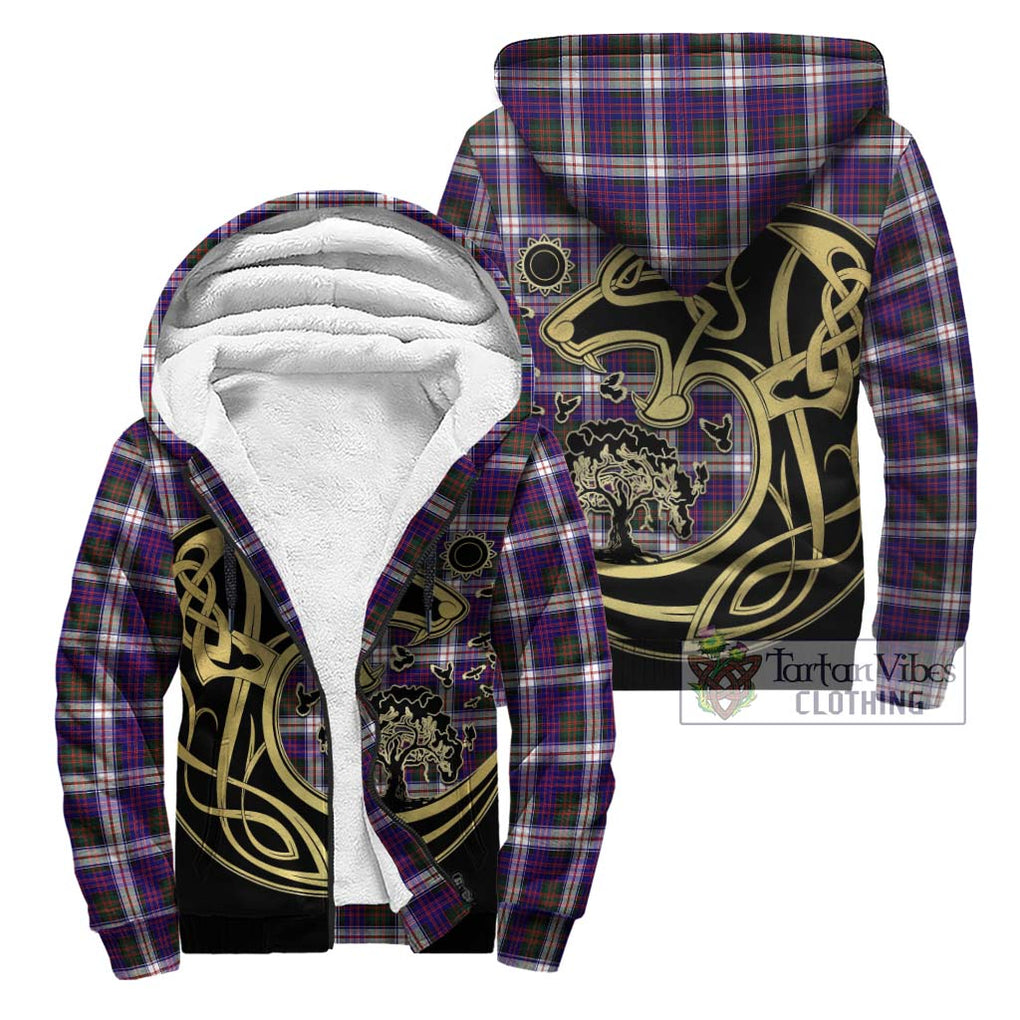 Donald Dress Modern Tartan Sherpa Hoodie with Family Crest Celtic Wolf Style Unisex - Tartan Vibes Clothing