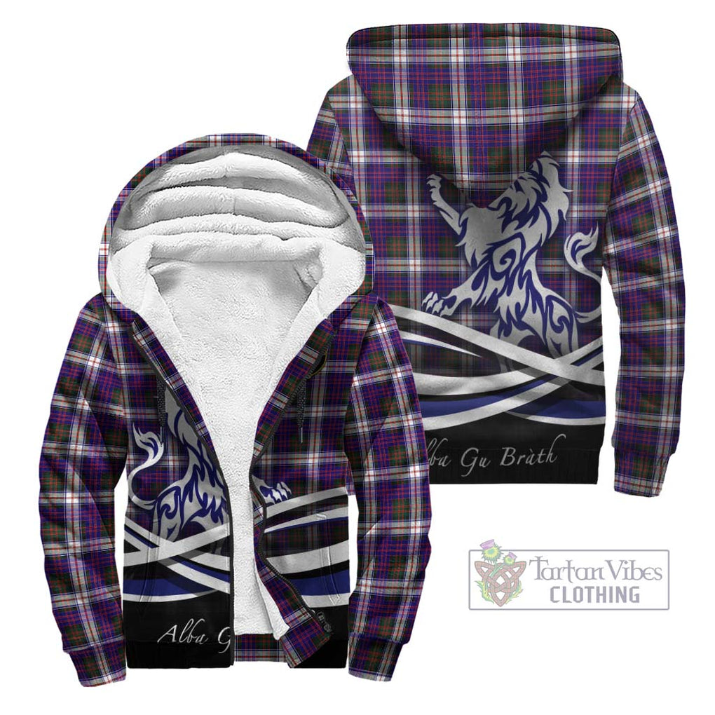 Donald Dress Modern Tartan Sherpa Hoodie with Alba Gu Brath Regal Lion Emblem Unisex - Tartanvibesclothing Shop