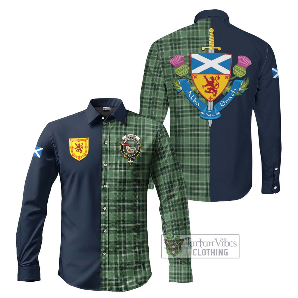 Tartan Vibes Clothing Donald Lord of the Isles Hunting Tartan Long Sleeve Button Shirt with Scottish Lion Royal Arm Half Style