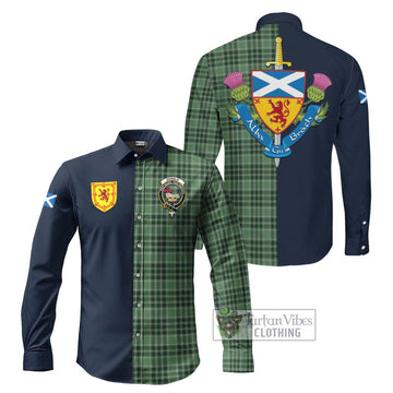 Donald Lord of the Isles Hunting Tartan Long Sleeve Button Shirt Alba with Scottish Lion Royal Arm Half Style