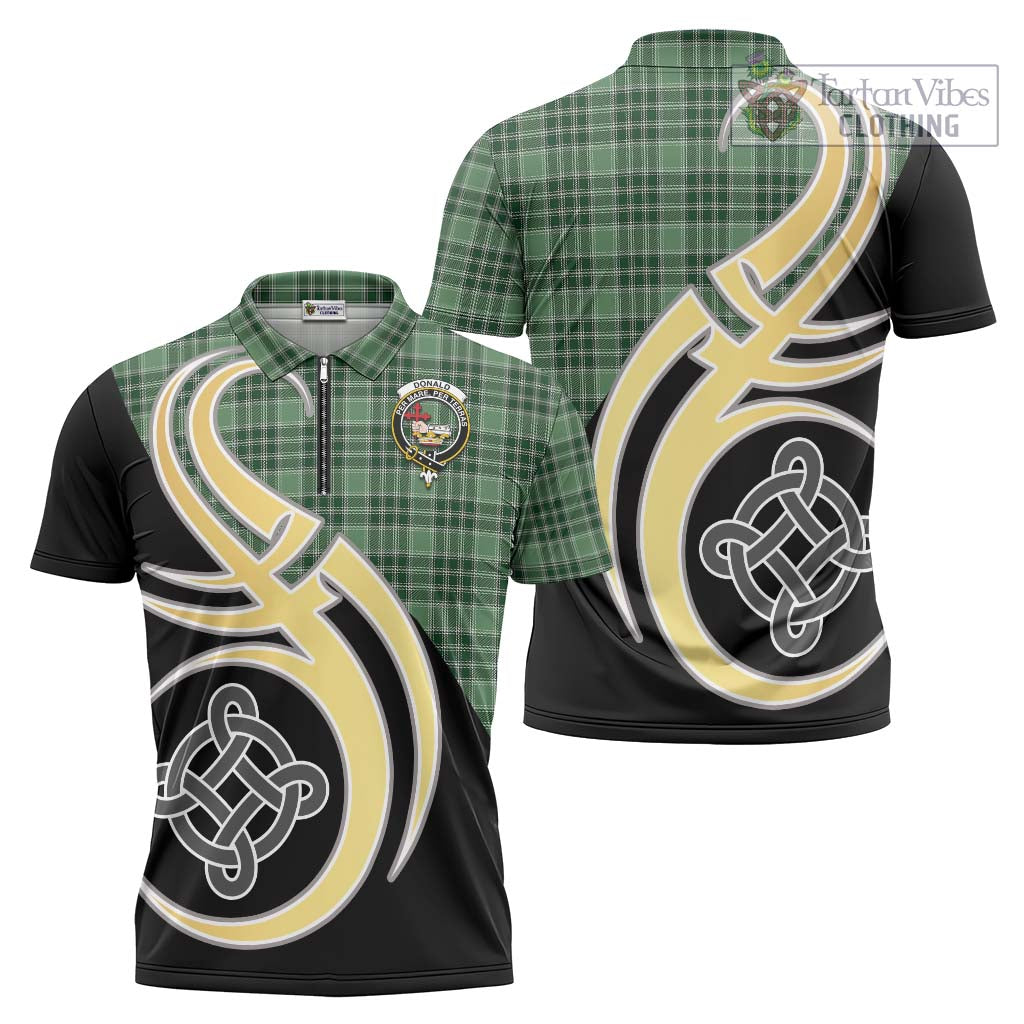 Tartan Vibes Clothing Donald Lord of the Isles Hunting Tartan Zipper Polo Shirt with Family Crest and Celtic Symbol Style