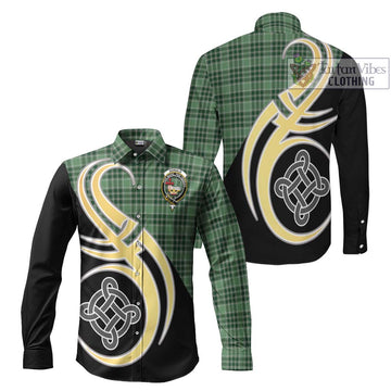 Donald Lord of the Isles Hunting Tartan Long Sleeve Button Shirt with Family Crest and Celtic Symbol Style