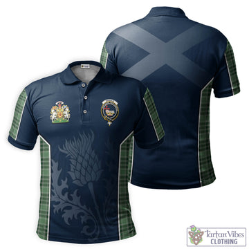 Donald Lord of the Isles Hunting Tartan Men's Polo Shirt with Family Crest and Scottish Thistle Vibes Sport Style