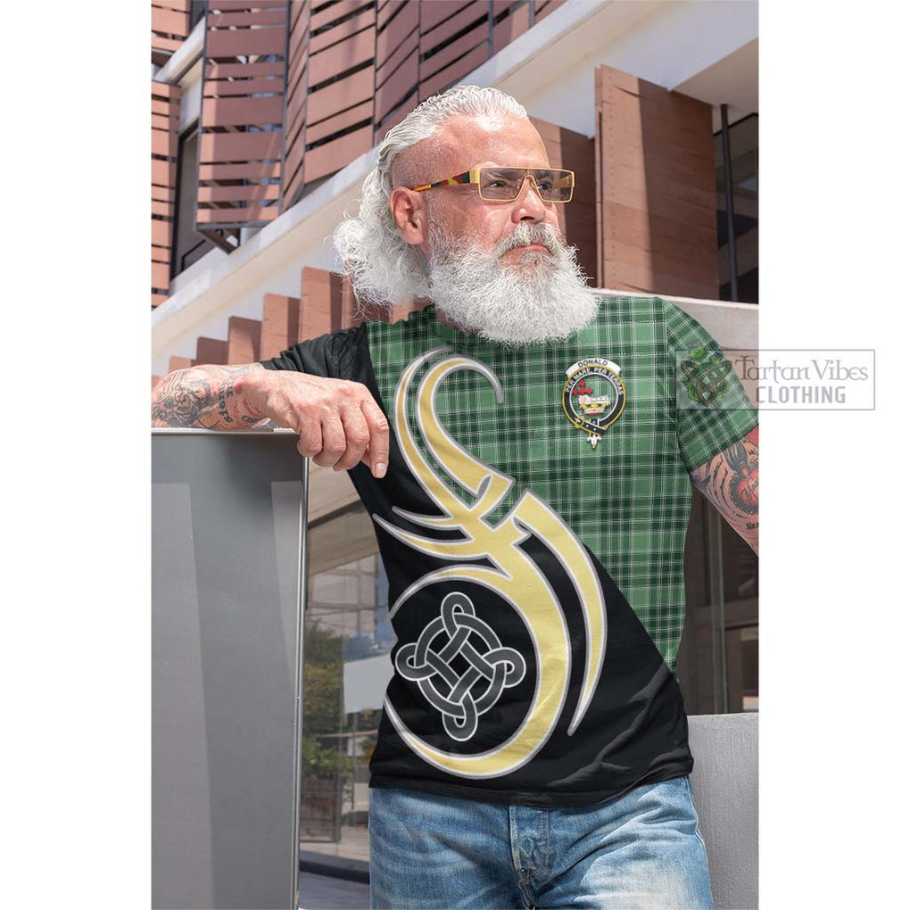 Tartan Vibes Clothing Donald Lord of the Isles Hunting Tartan Cotton T-shirt with Family Crest and Celtic Symbol Style