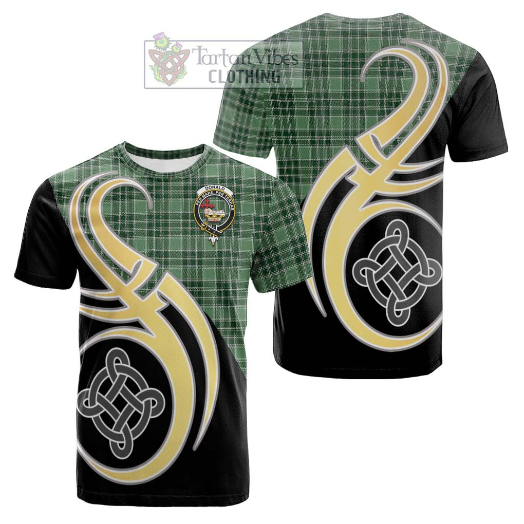 Tartan Vibes Clothing Donald Lord of the Isles Hunting Tartan Cotton T-shirt with Family Crest and Celtic Symbol Style