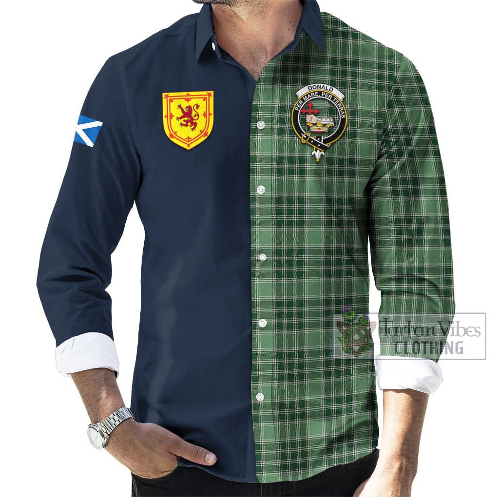 Tartan Vibes Clothing Donald Lord of the Isles Hunting Tartan Long Sleeve Button Shirt with Scottish Lion Royal Arm Half Style