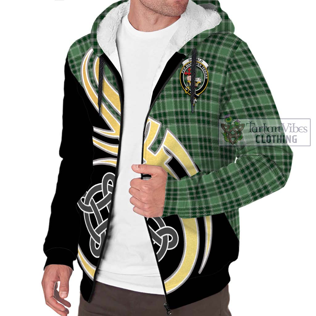 Donald Lord of the Isles Hunting Tartan Sherpa Hoodie with Family Crest and Celtic Symbol Style - Tartan Vibes Clothing