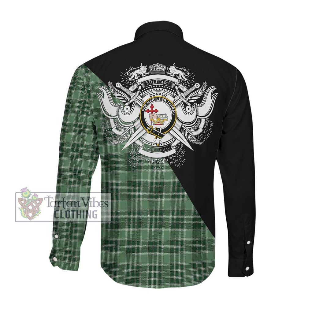 Donald Lord of the Isles Hunting Tartan Long Sleeve Button Shirt with Family Crest and Military Logo Style Men's Shirt - Tartanvibesclothing Shop