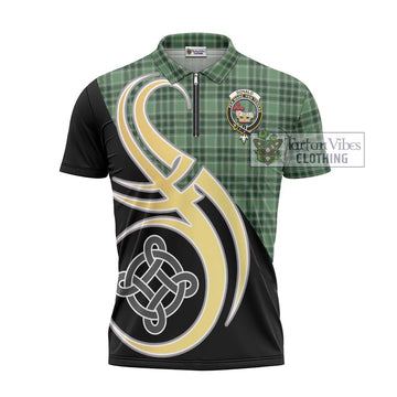 Donald Lord of the Isles Hunting Tartan Zipper Polo Shirt with Family Crest and Celtic Symbol Style