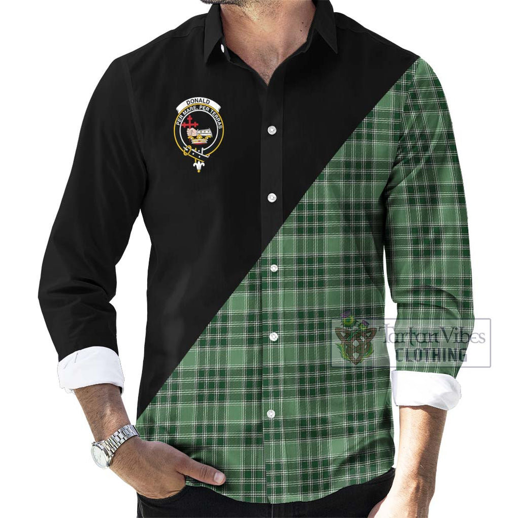 Donald Lord of the Isles Hunting Tartan Long Sleeve Button Shirt with Family Crest and Military Logo Style - Tartanvibesclothing Shop