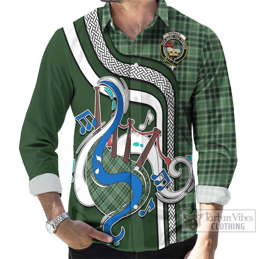 Donald Lord of the Isles Hunting Tartan Long Sleeve Button Shirt with Epic Bagpipe Style - Tartanvibesclothing Shop