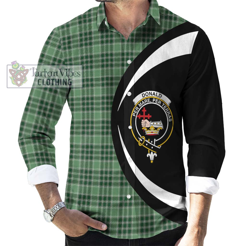 Donald Lord of the Isles Hunting Tartan Long Sleeve Button Up with Family Crest Circle Style - Tartan Vibes Clothing