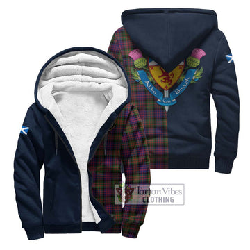 Donald Modern Tartan Sherpa Hoodie Alba with Scottish Lion Royal Arm Half Style