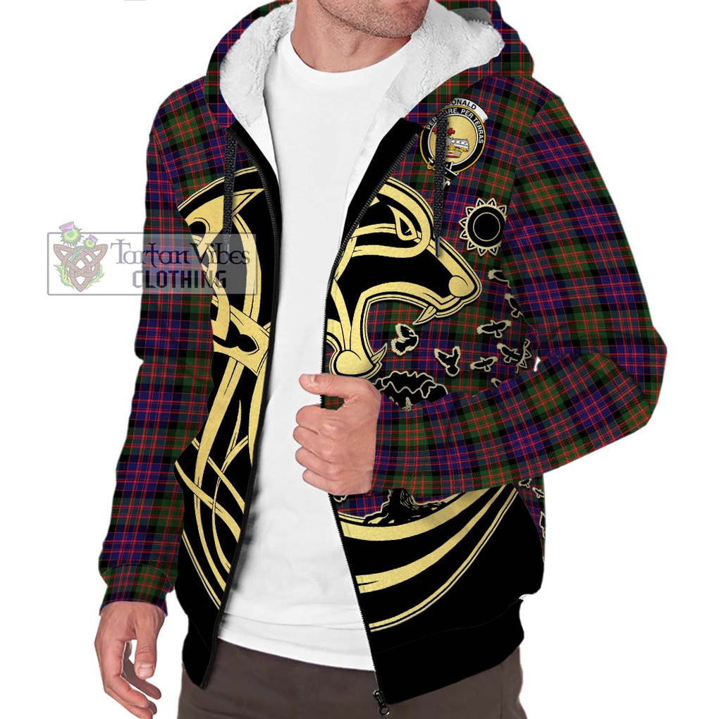 Donald Modern Tartan Sherpa Hoodie with Family Crest Celtic Wolf Style Unisex S - Tartan Vibes Clothing