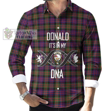 Donald Modern Tartan Long Sleeve Button Shirt with Family Crest DNA In Me Style