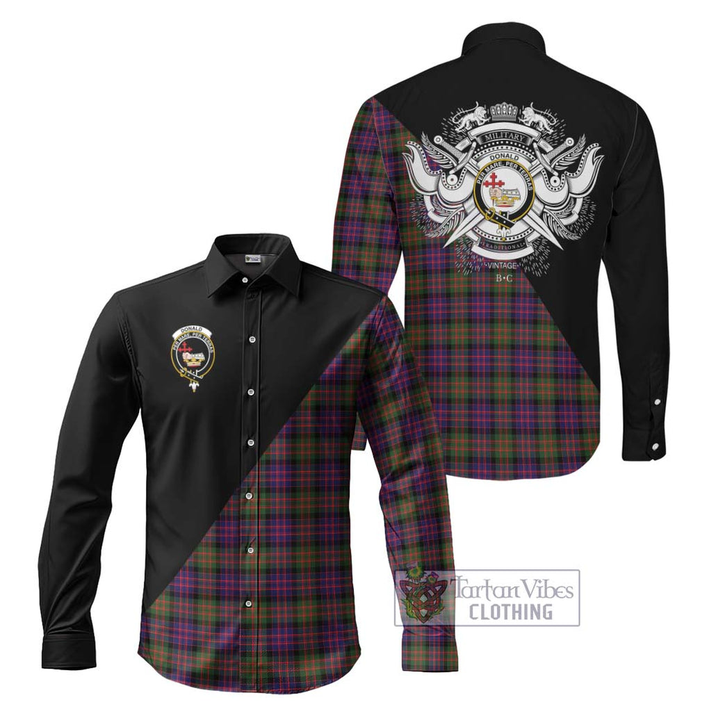 Donald Modern Tartan Long Sleeve Button Shirt with Family Crest and Military Logo Style Men's Shirt S - Tartanvibesclothing Shop