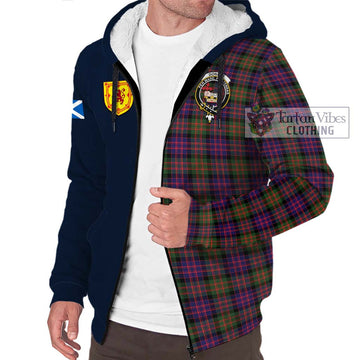 Donald Modern Tartan Sherpa Hoodie Alba with Scottish Lion Royal Arm Half Style