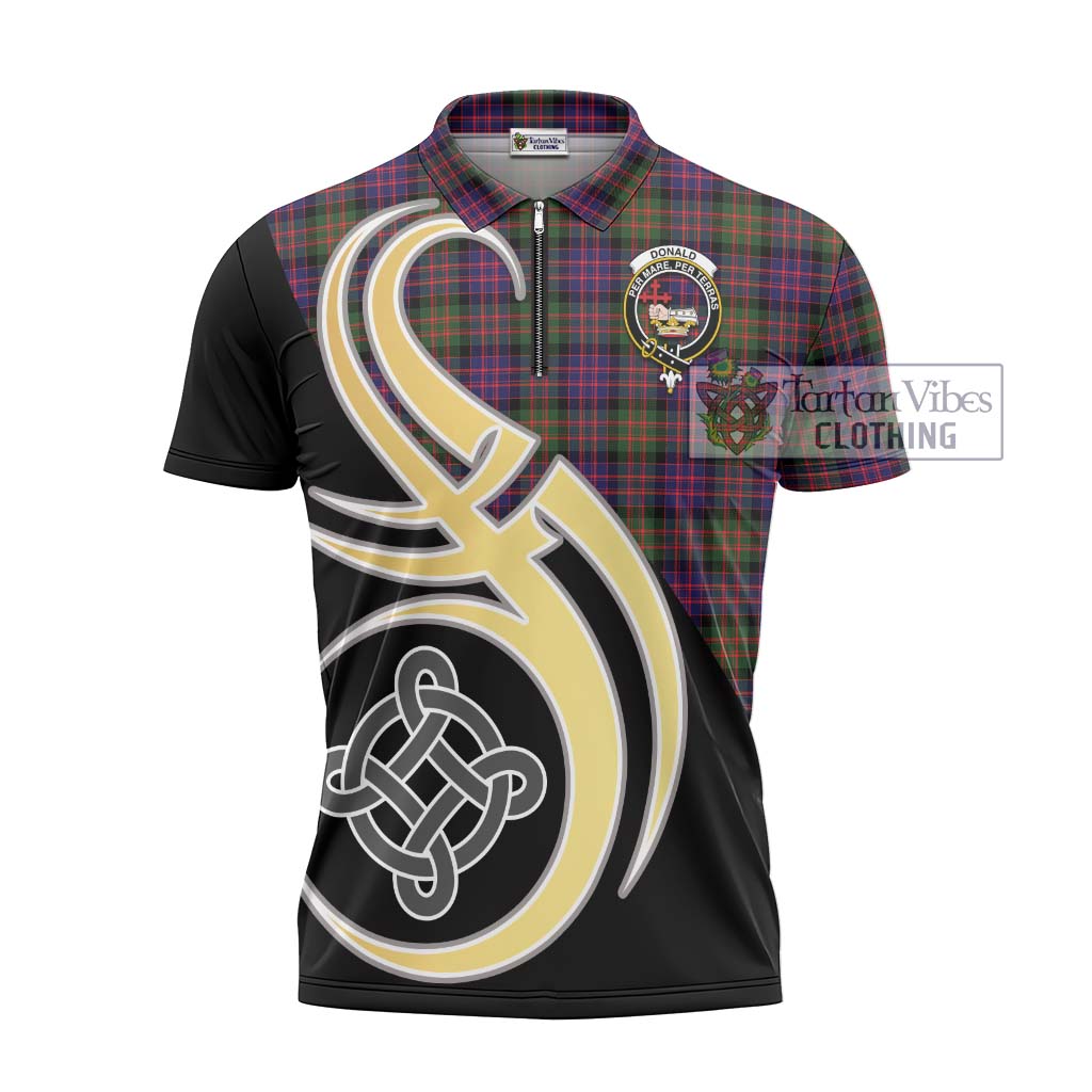 Tartan Vibes Clothing Donald Modern Tartan Zipper Polo Shirt with Family Crest and Celtic Symbol Style