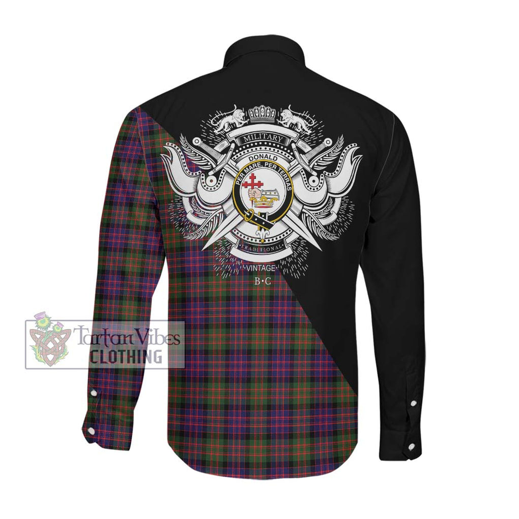 Donald Modern Tartan Long Sleeve Button Shirt with Family Crest and Military Logo Style Men's Shirt - Tartanvibesclothing Shop