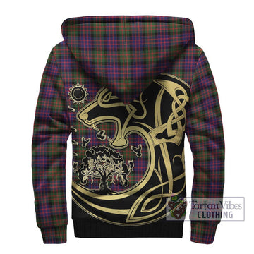 Donald Modern Tartan Sherpa Hoodie with Family Crest Celtic Wolf Style