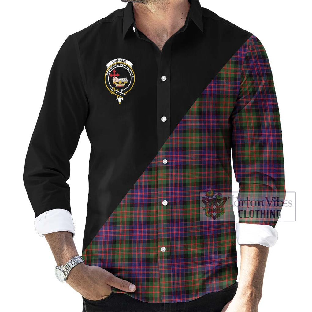 Donald Modern Tartan Long Sleeve Button Shirt with Family Crest and Military Logo Style - Tartanvibesclothing Shop