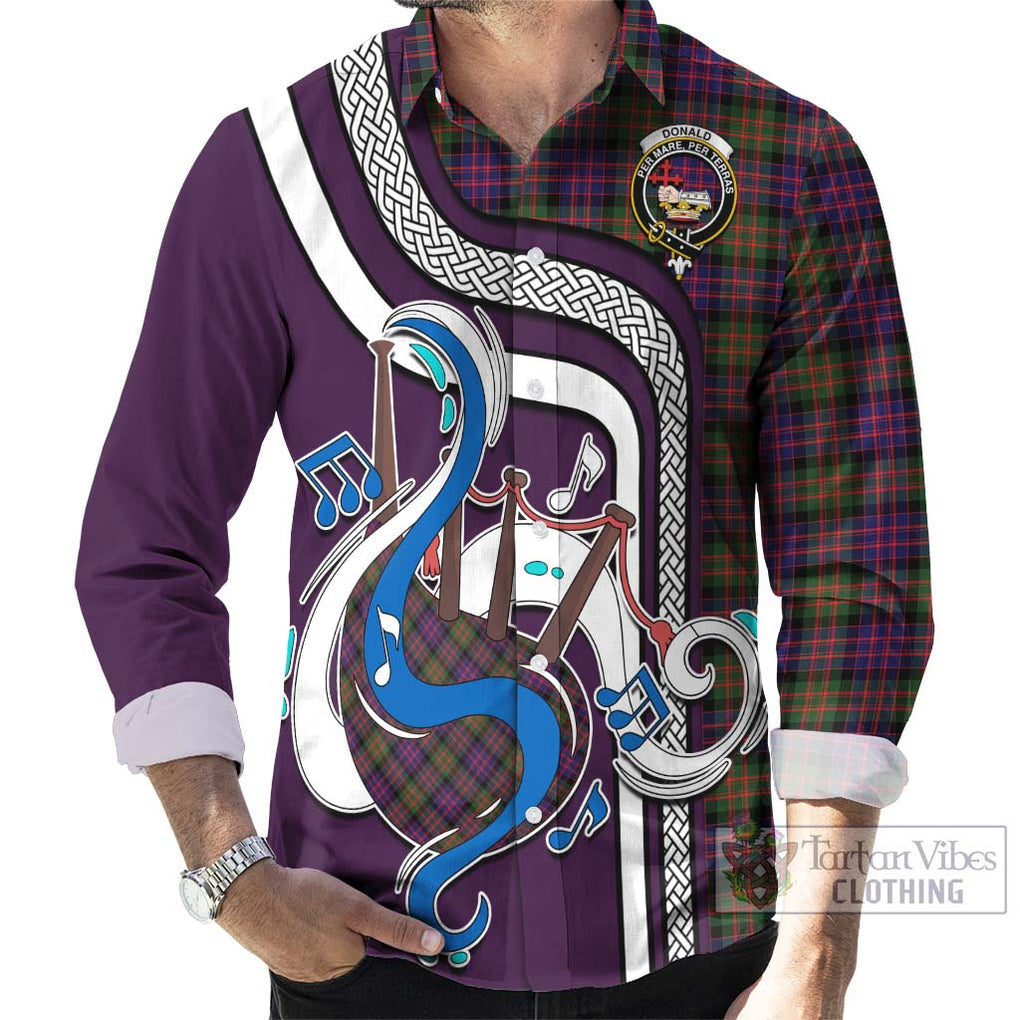 Donald Modern Tartan Long Sleeve Button Shirt with Epic Bagpipe Style - Tartanvibesclothing Shop