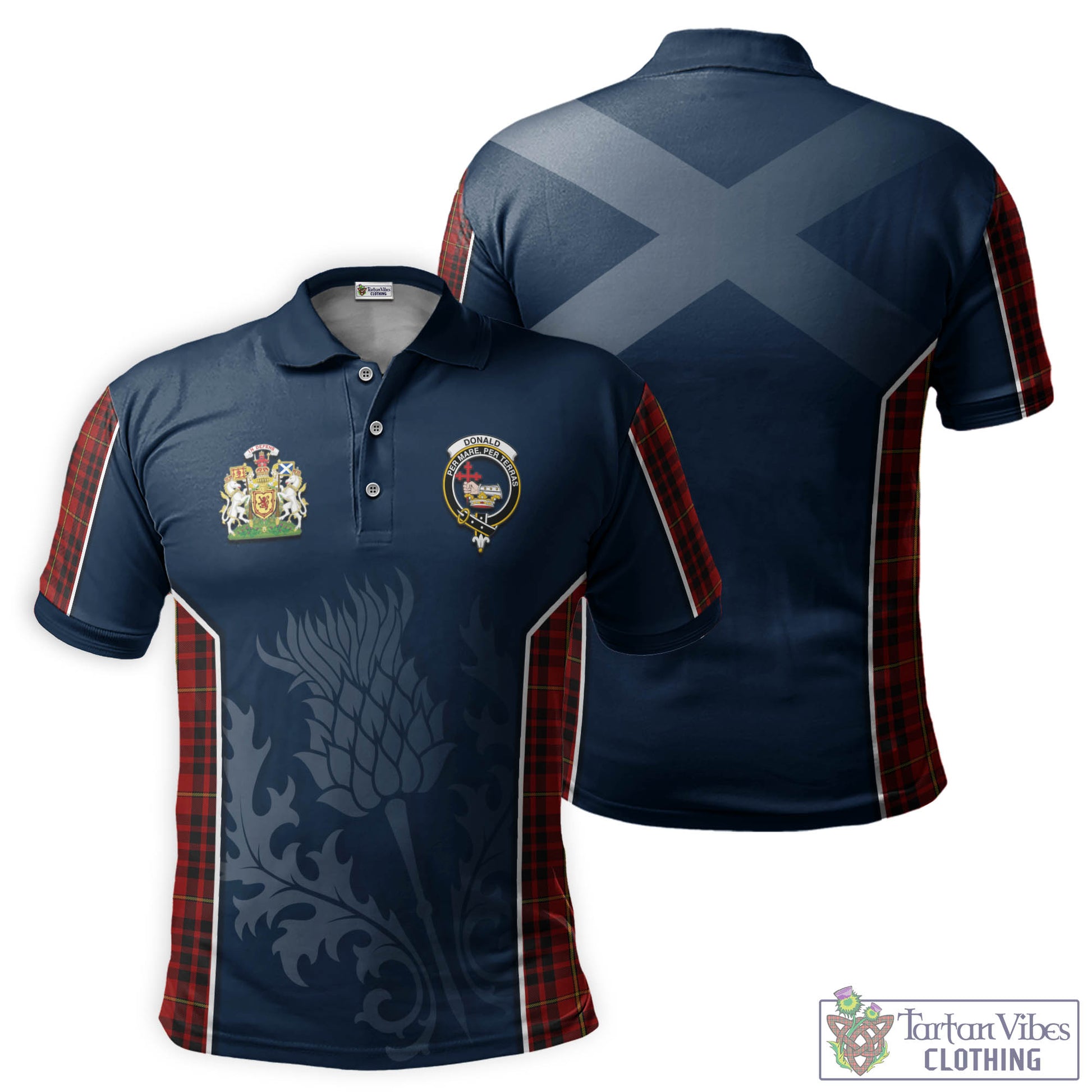 Donald of Ardnamurchan Tartan Men's Polo Shirt with Family Crest and Scottish Thistle Vibes Sport Style Kid - Tartan Vibes Clothing