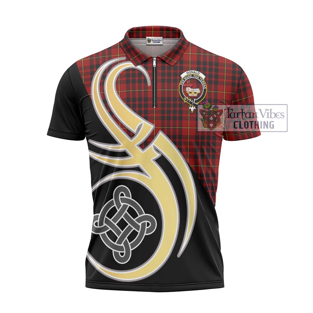 Tartan Vibes Clothing Donald of Ardnamurchan Tartan Zipper Polo Shirt with Family Crest and Celtic Symbol Style