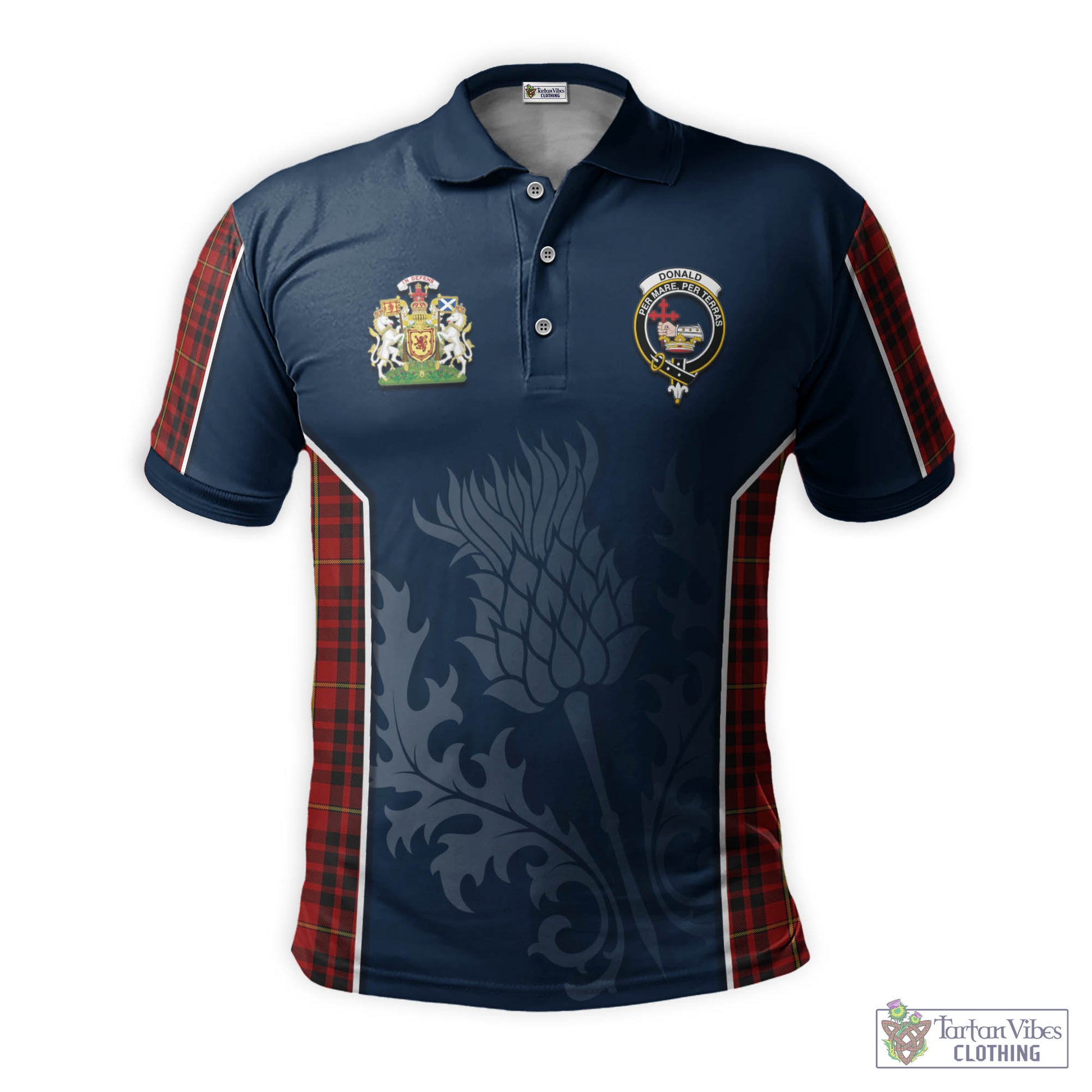 Donald of Ardnamurchan Tartan Men's Polo Shirt with Family Crest and Scottish Thistle Vibes Sport Style - Tartan Vibes Clothing