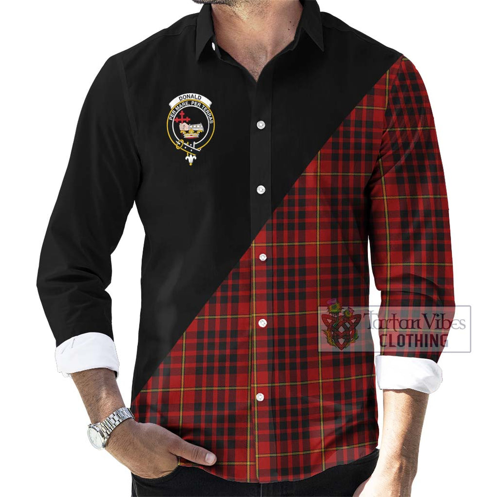 Donald of Ardnamurchan Tartan Long Sleeve Button Shirt with Family Crest and Military Logo Style - Tartanvibesclothing Shop