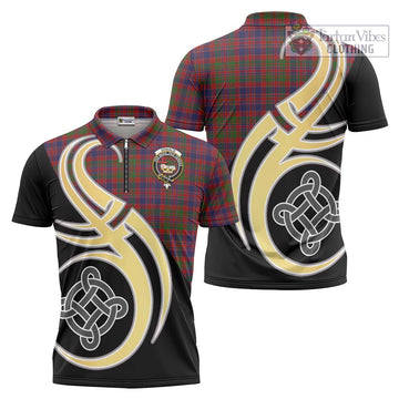 Donald of Boisdale Tartan Zipper Polo Shirt with Family Crest and Celtic Symbol Style