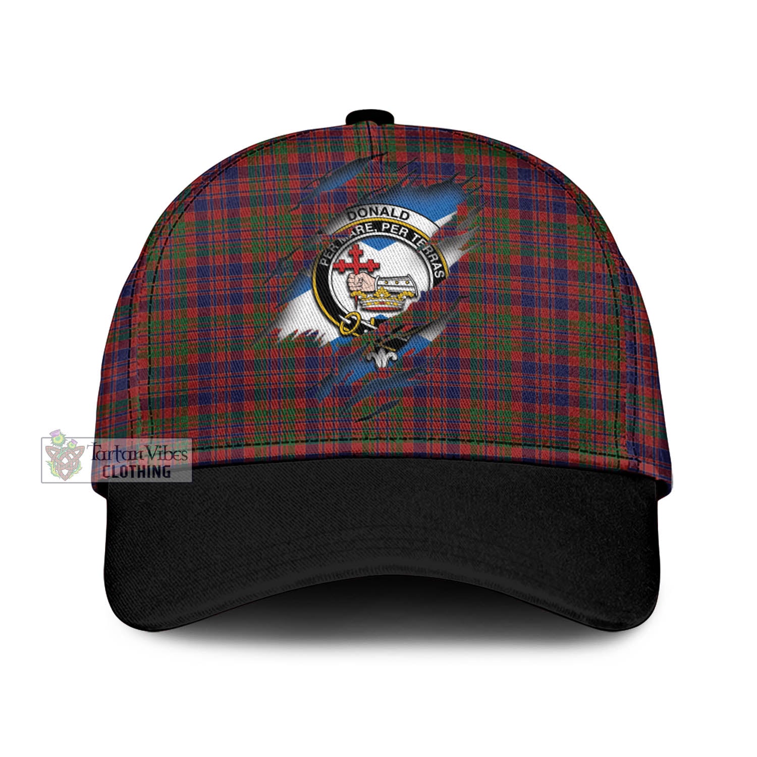 Tartan Vibes Clothing Donald of Boisdale Tartan Classic Cap with Family Crest In Me Style