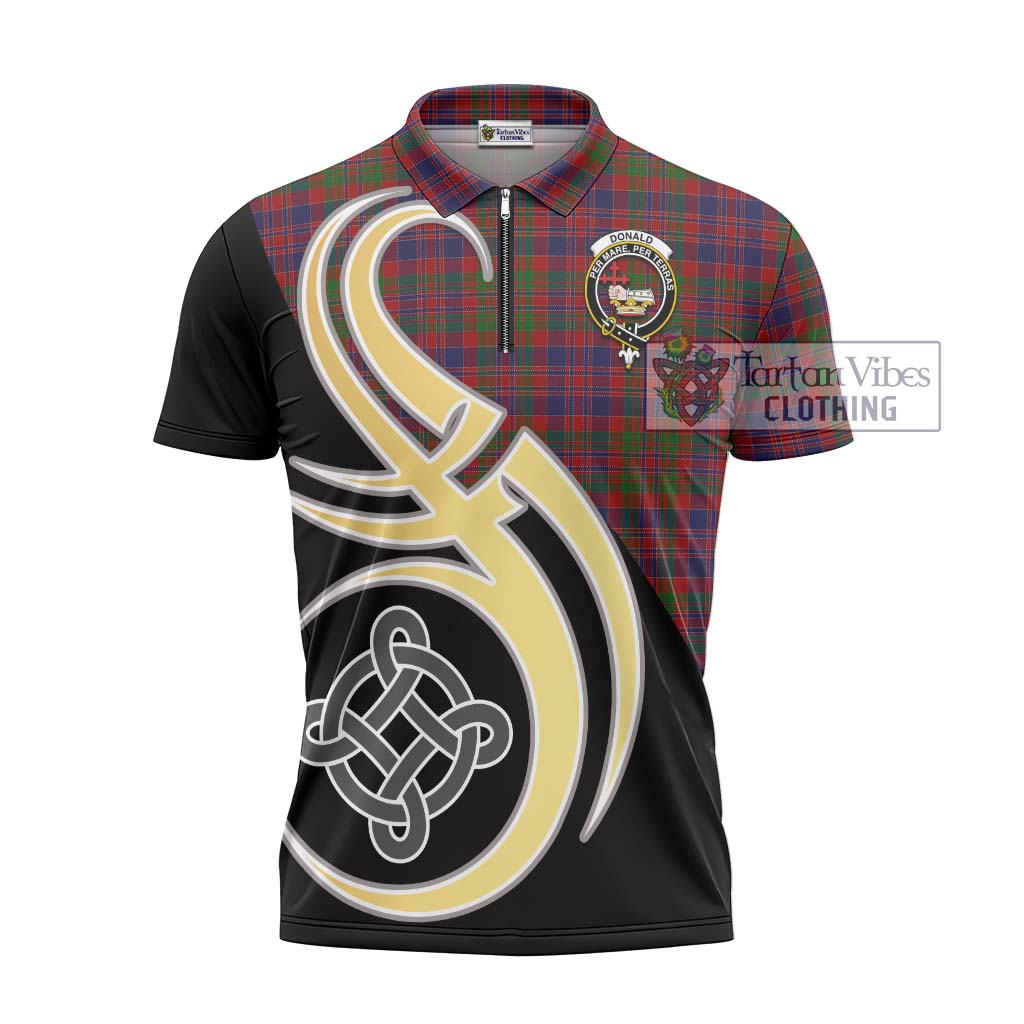 Tartan Vibes Clothing Donald of Boisdale Tartan Zipper Polo Shirt with Family Crest and Celtic Symbol Style